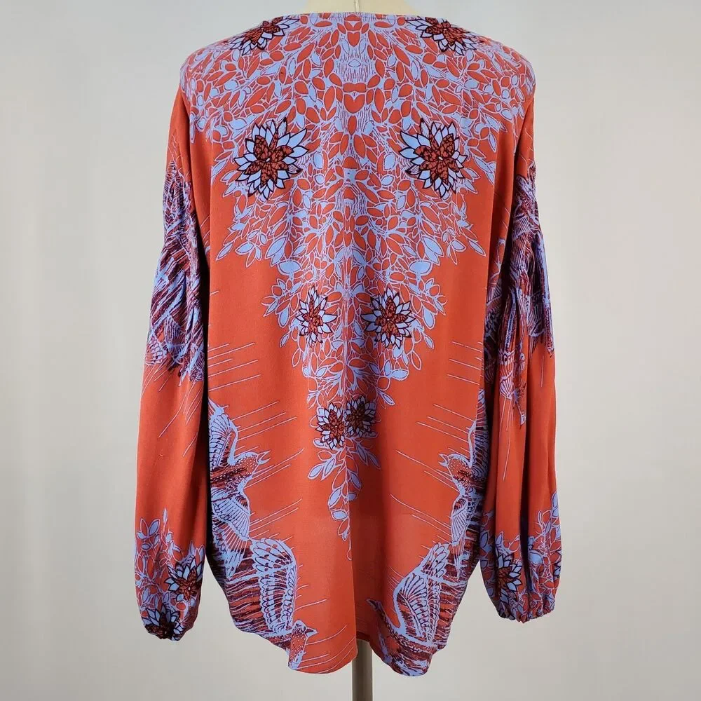 Free People Oversized Balloon Sleeve Peasant Top XS Boho Cottagecore Artsy